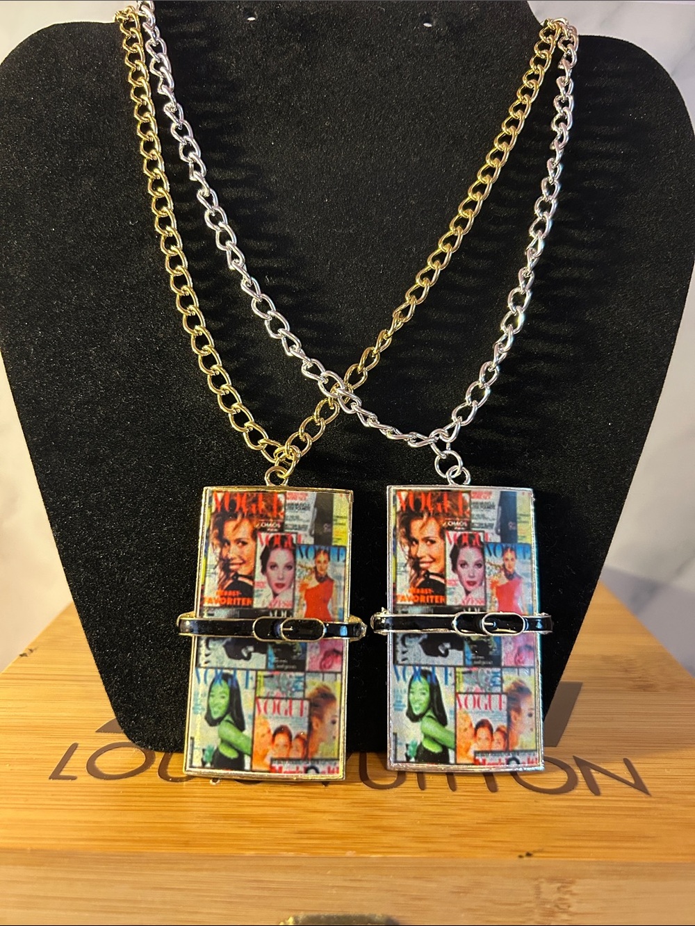 Gold and Silver Pop Art Magazine Cover Pendant Necklace Bundle